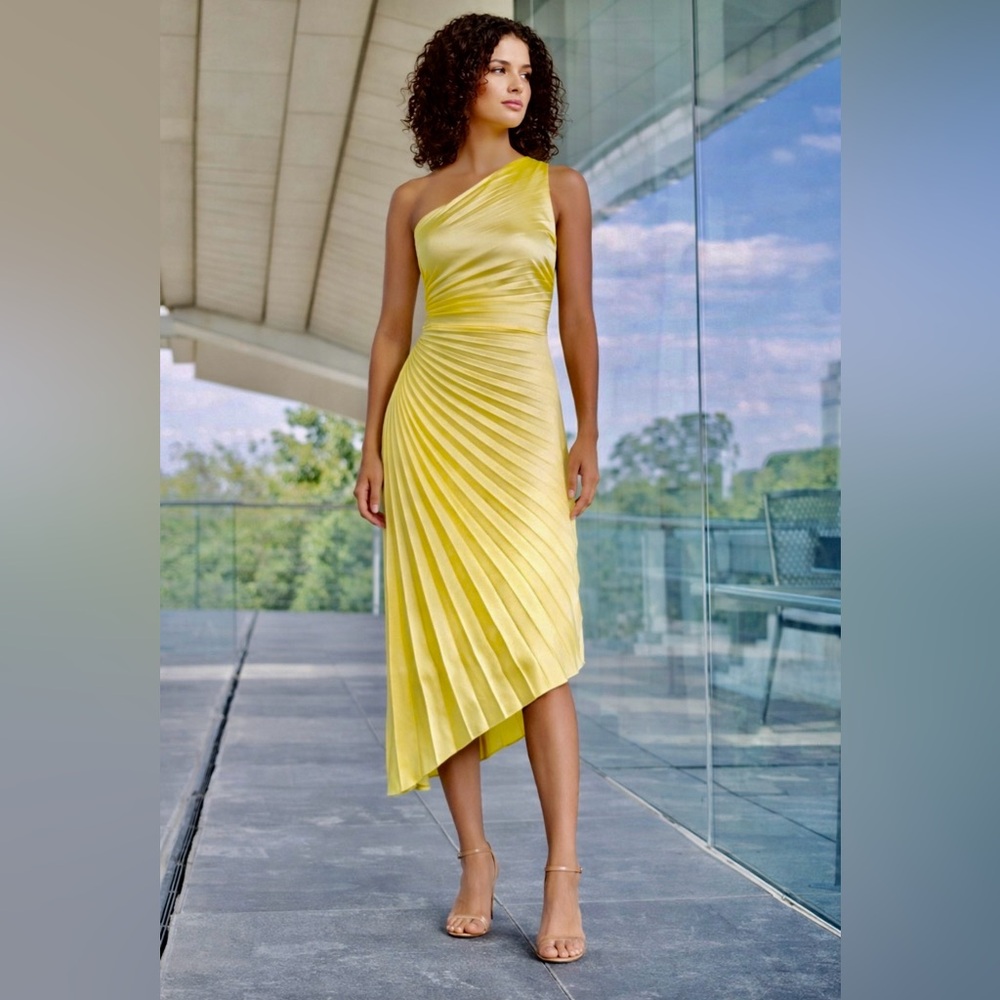 Belle by Badgley Mischka Kelsey One Shoulder Asymmetrical Fit & Flare Dress NWT